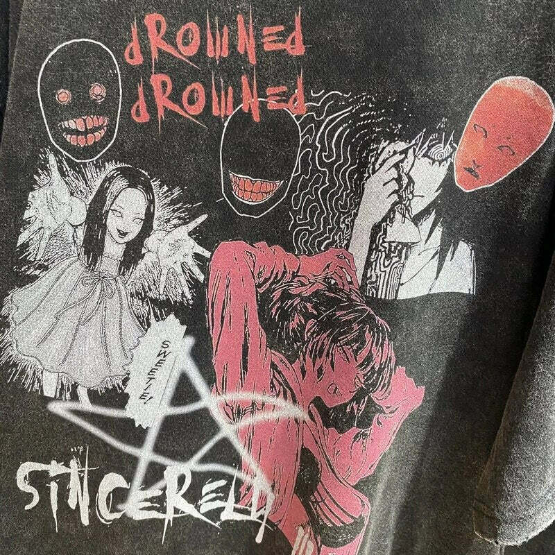 Vintage Washed 'Tomie' Oversized Tee - Y2K Grunge, 90s Fashion, Retro Summer Outfit