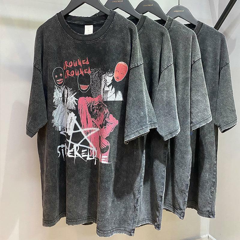 Vintage Washed 'Tomie' Oversized Tee - Y2K Grunge, 90s Fashion, Retro Summer Outfit