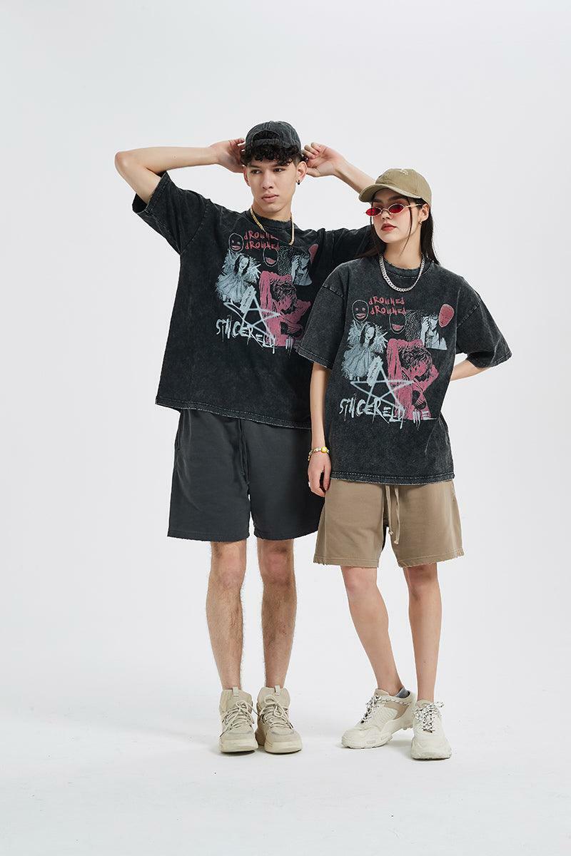 Vintage Washed 'Tomie' Oversized Tee - Y2K Grunge, 90s Fashion, Retro Summer Outfit
