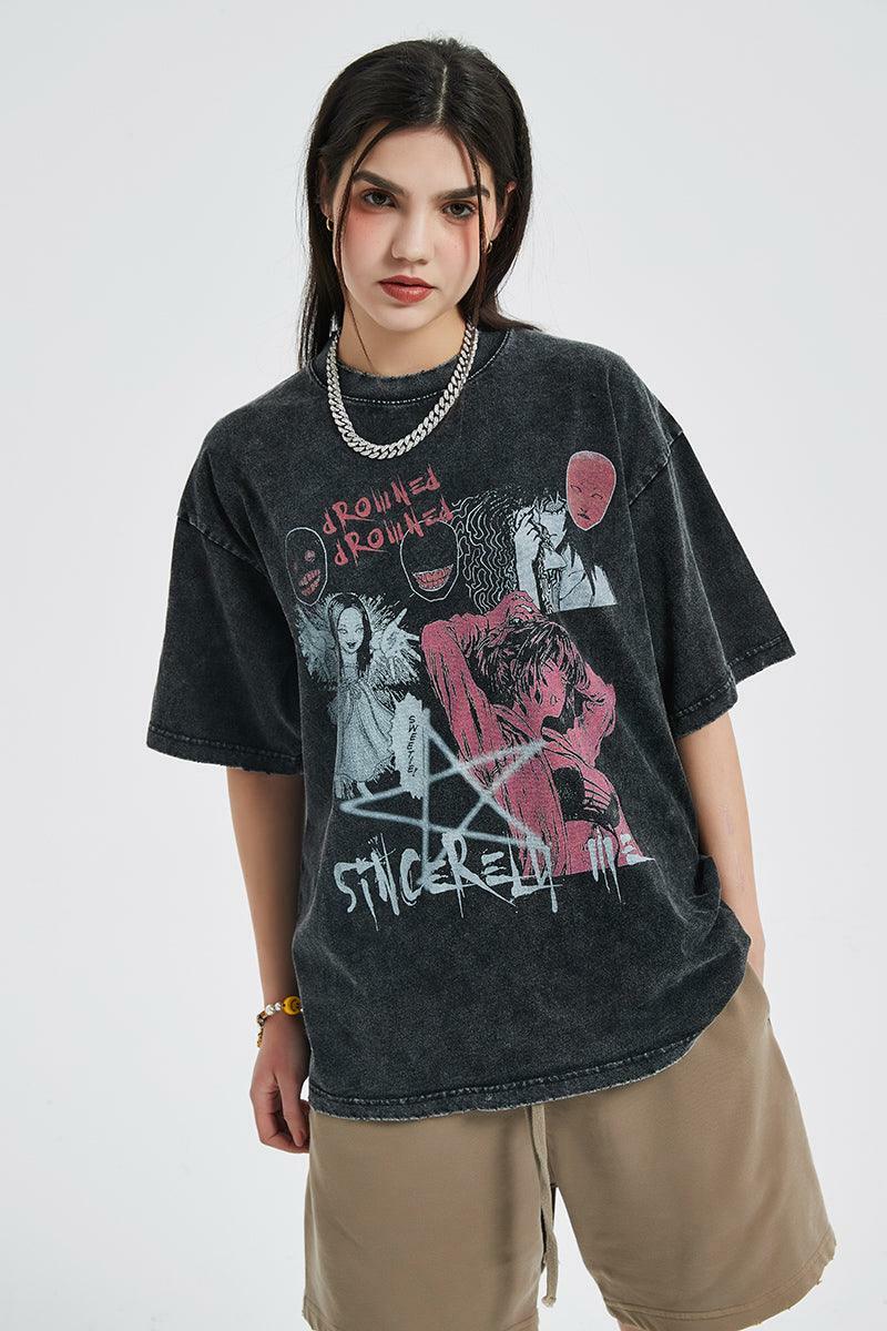 Vintage Washed 'Tomie' Oversized Tee - Y2K Grunge, 90s Fashion, Retro Summer Outfit