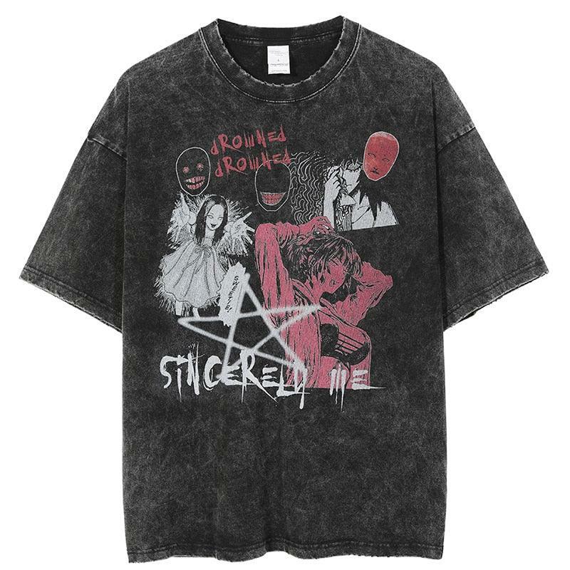 Vintage Washed 'Tomie' Oversized Tee - Y2K Grunge, 90s Fashion, Retro Summer Outfit