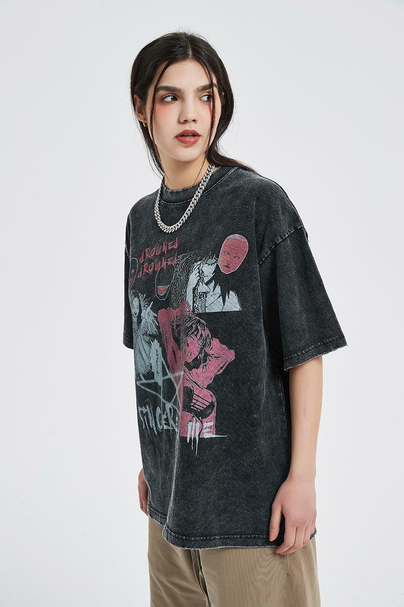 Vintage Washed 'Tomie' Oversized Tee - Y2K Grunge, 90s Fashion, Retro Summer Outfit