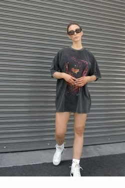 Vintage Washed Chaos Tee - Y2K Summer Grunge, 90s Retro, Pastel Goth, Y2K Party & Club Outfits