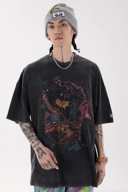 Vintage Washed Chaos Tee - Y2K Summer Grunge, 90s Retro, Pastel Goth, Y2K Party Outfit