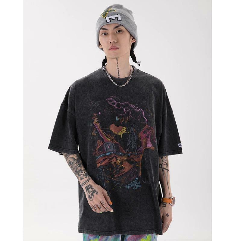 Vintage Washed Chaos Tee - Y2K Summer Grunge, 90s Retro, Pastel Goth, Y2K Party Outfit