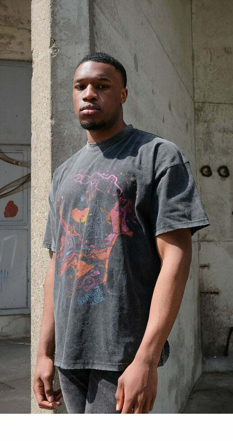 Vintage Washed Chaos Tee - Y2K Summer Grunge, 90s Retro, Pastel Goth, Y2K Party Outfit