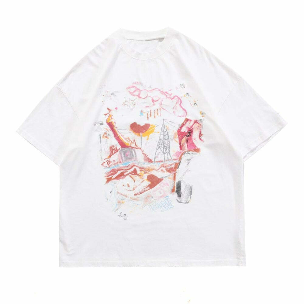 Vintage Washed Chaos Tee - Y2K Summer Grunge, 90s Retro, Pastel Goth, Y2K Party Outfit