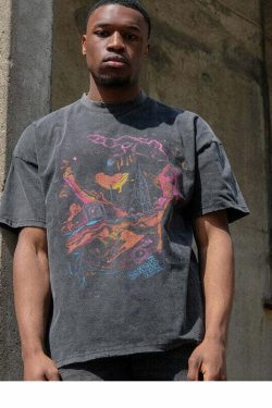 Vintage Washed Chaos Tee - Y2K Summer Grunge, 90s Retro, Pastel Goth, Y2K Party Outfit