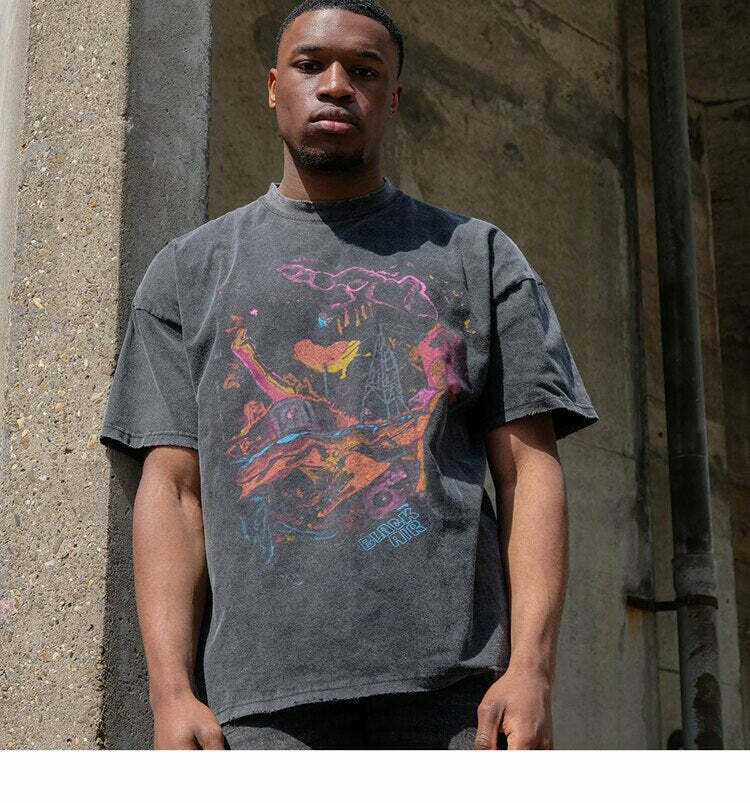 Vintage Washed Chaos Tee - Y2K Summer Grunge, 90s Retro, Pastel Goth, Y2K Party Outfit