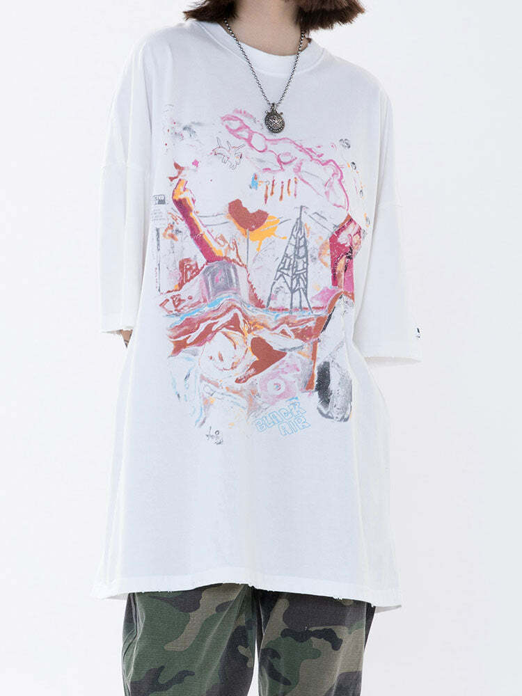 Vintage Washed Chaos Tee - Y2K Summer Grunge, 90s Retro, Pastel Goth, Y2K Party Outfit