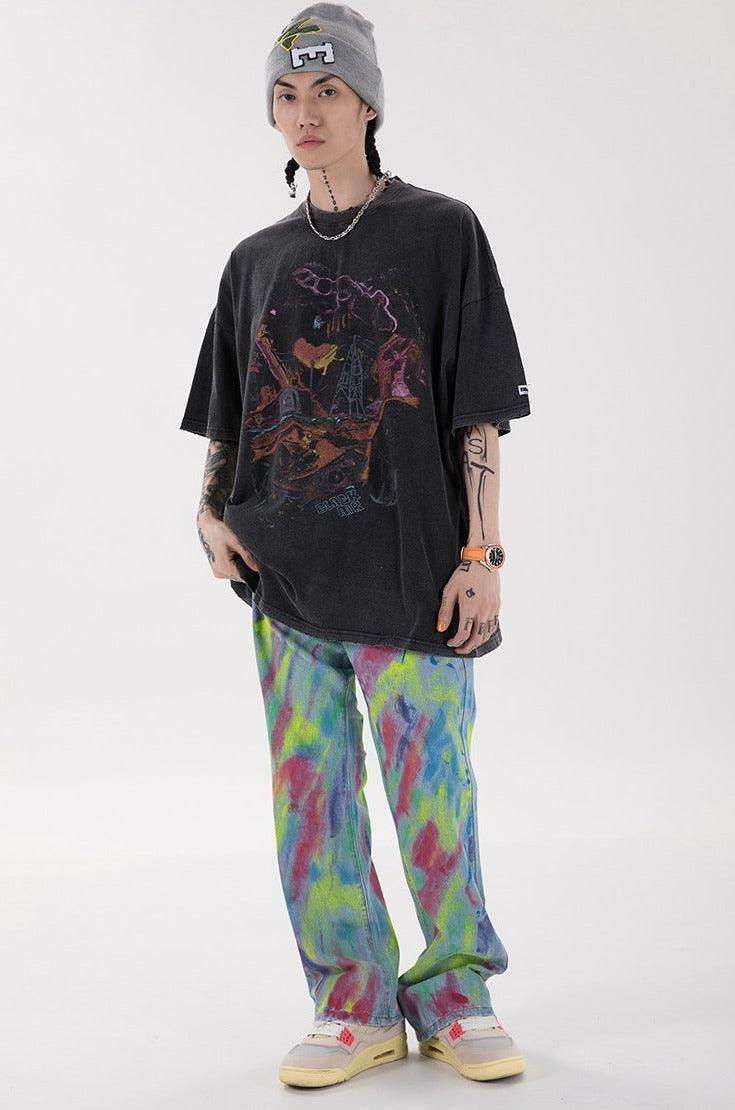 Vintage Washed Chaos Tee - Y2K Summer Grunge, 90s Retro, Pastel Goth, Y2K Party Outfit