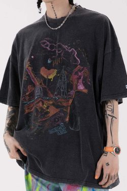 Vintage Washed Chaos Tee - Y2K Summer Grunge, 90s Retro, Pastel Goth, Y2K Party Outfit