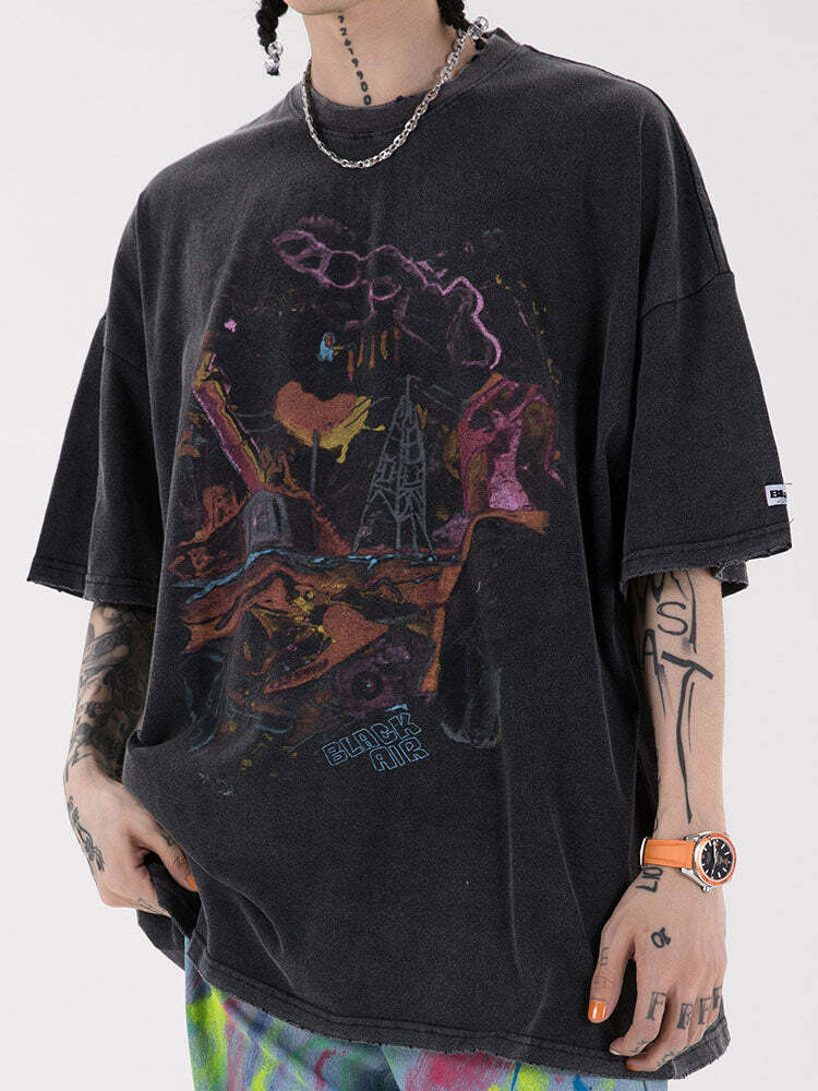Vintage Washed Chaos Tee - Y2K Summer Grunge, 90s Retro, Pastel Goth, Y2K Party Outfit