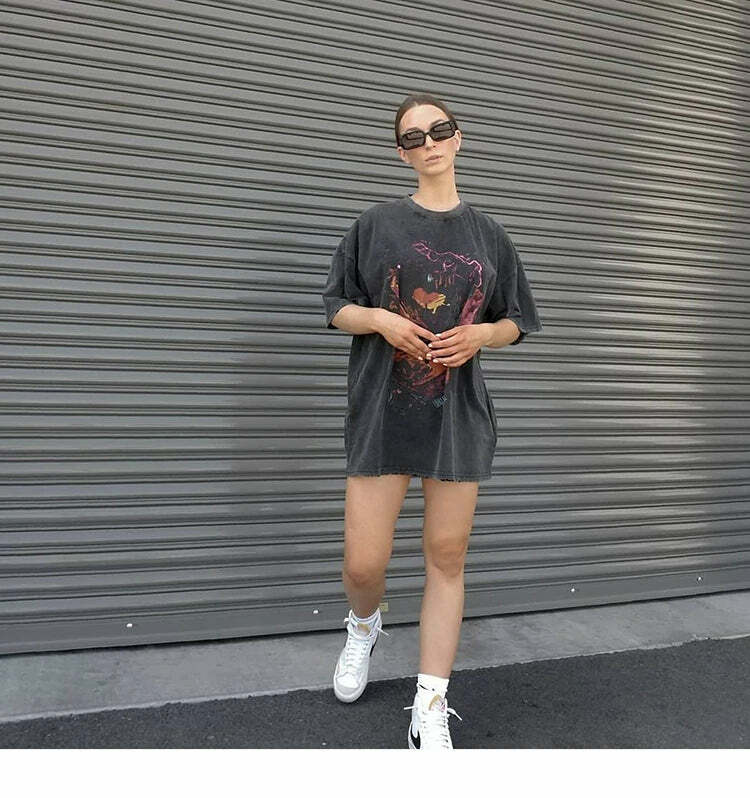 Vintage Washed Chaos Tee - Y2K Summer Grunge, 90s Retro, Pastel Goth, Y2K Party Outfit