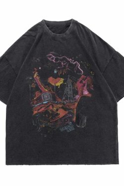 Vintage Washed Chaos Tee - Y2K Summer Grunge, 90s Retro, Pastel Goth, Y2K Party Outfit