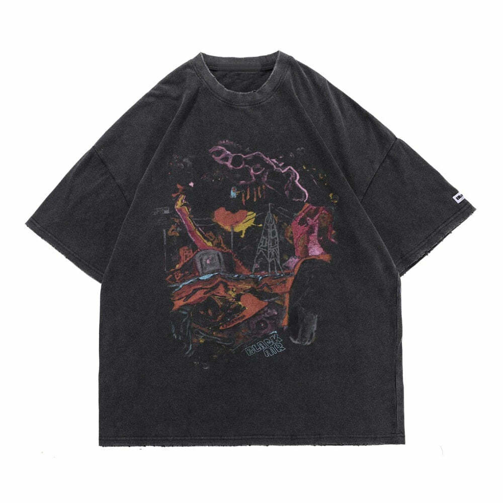 Vintage Washed Chaos Tee - Y2K Summer Grunge, 90s Retro, Pastel Goth, Y2K Party Outfit