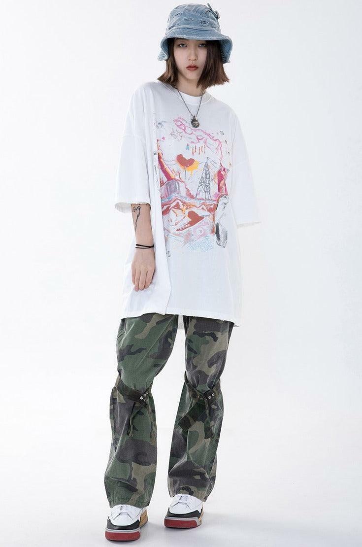 Vintage Washed Chaos Tee - Y2K Summer Grunge, 90s Retro, Pastel Goth, Y2K Party Outfit