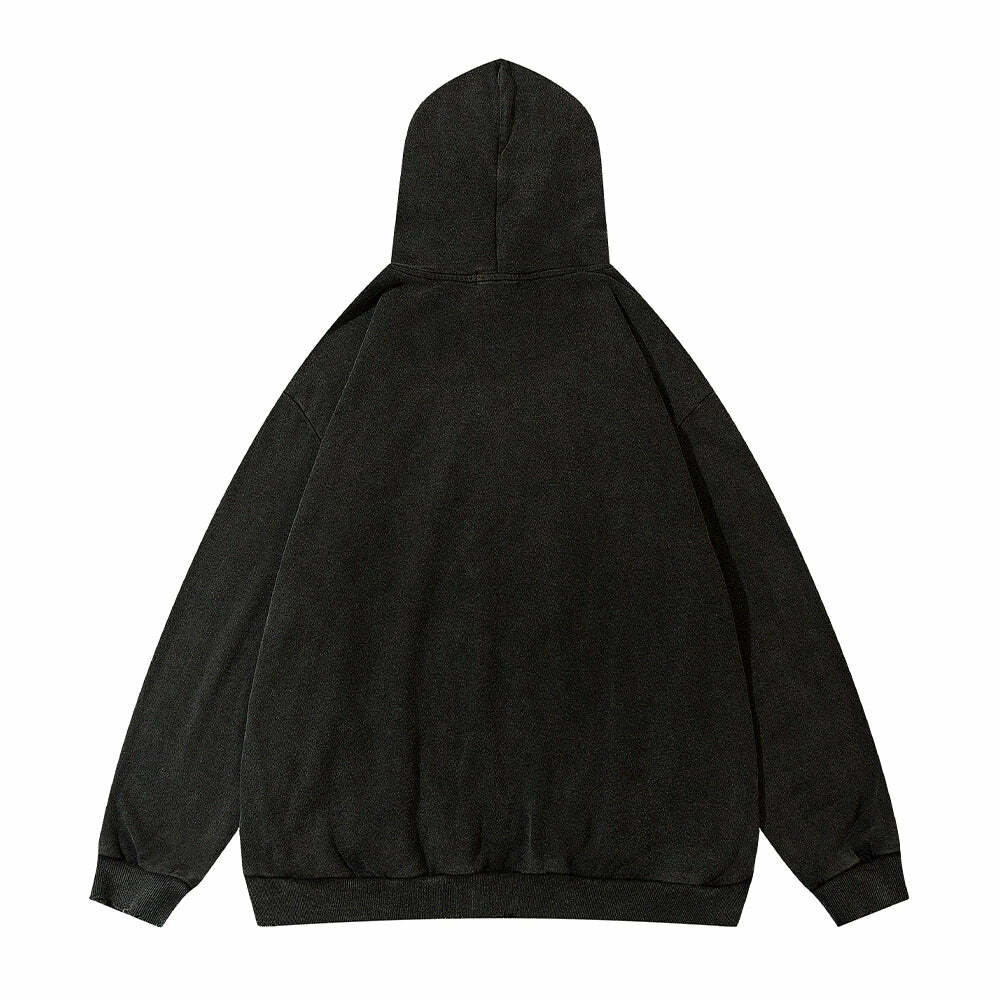 Vintage Washed Fangs Hoodie - Y2K Grunge, 90s Fashion, Retro Style, Gothic Y2K, Summer Y2K