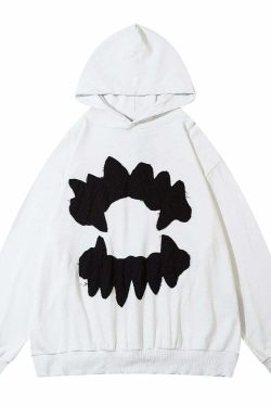 Vintage Washed Fangs Hoodie - Y2K Grunge, 90s Fashion, Retro Style, Gothic Y2K, Summer Y2K