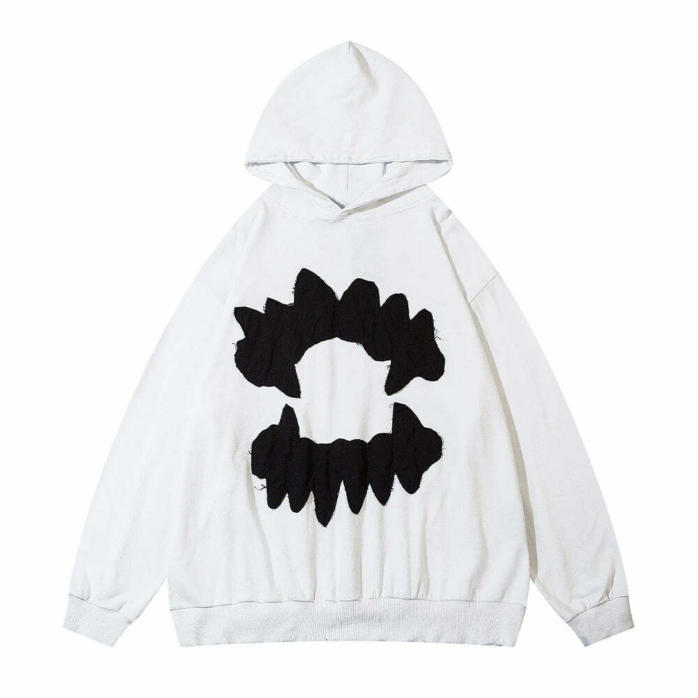 Vintage Washed Fangs Hoodie - Y2K Grunge, 90s Fashion, Retro Style, Gothic Y2K, Summer Y2K