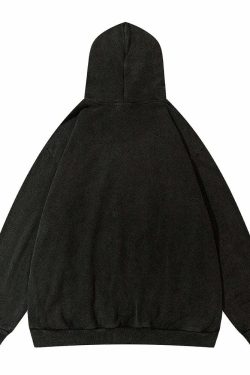 Vintage Washed Fangs Hoodie - Y2K Grunge, 90s Fashion, Retro Style, Gothic Y2K, Summer Y2K