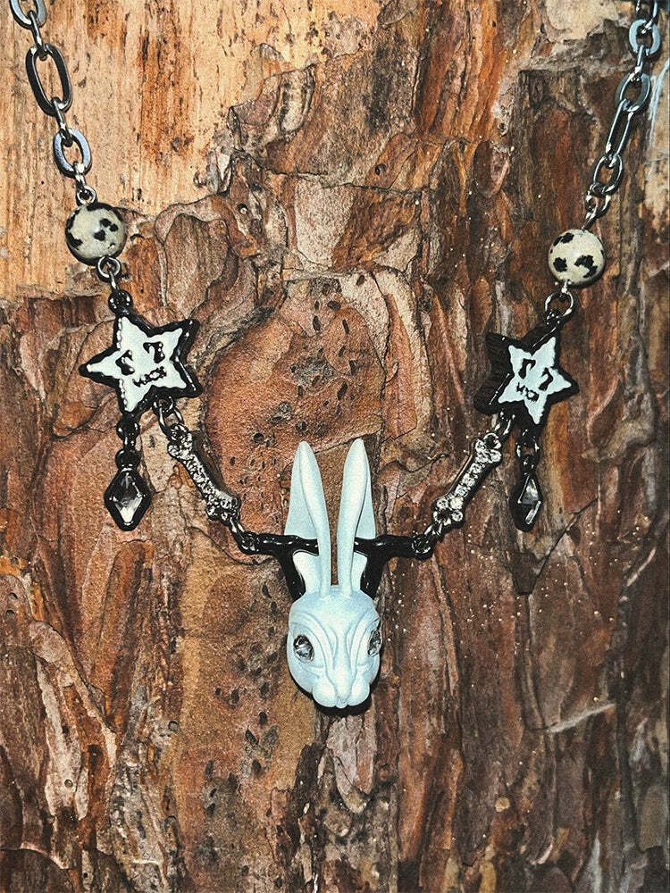 VSCH Lucky Rabbit Necklace - Y2K Grunge, 90s Retro, Pastel Goth, Summer Y2K Fashion Accessory