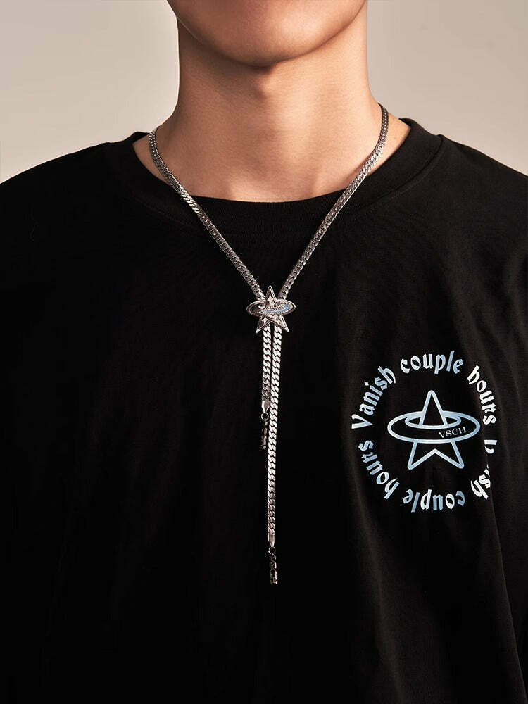 VSCH Star Planet Pull Necklace - Y2K Grunge, 90s Retro, Pastel Goth, Y2K Party & Club Outfits