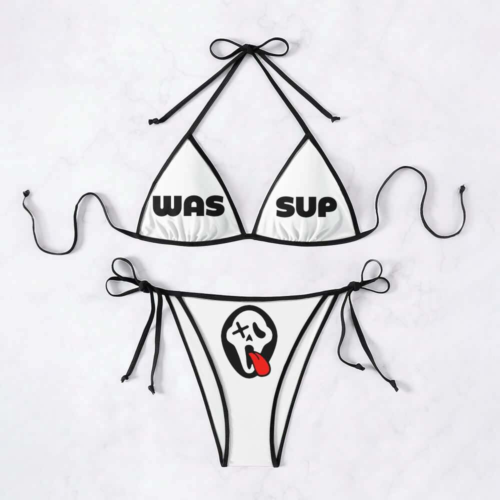 Wassup Y2K Halter Triangle String Bikini Set - Retro 90s Grunge Summer Beach Outfit