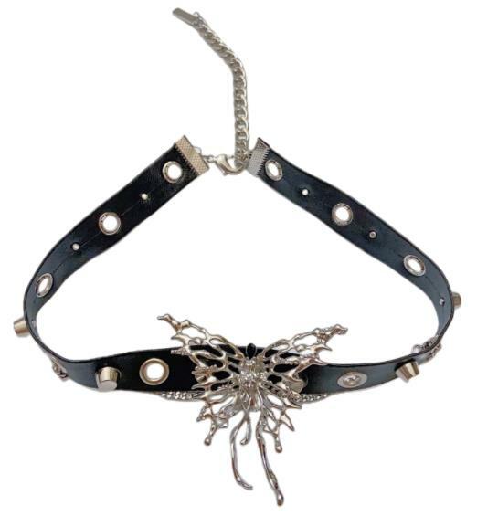 Webcore Y2K Dark Grunge Butterfly Choker - 90s Fashion, Y2K Summer Outfits, Gothic Y2K Style