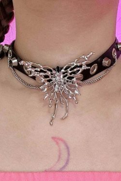 Webcore Y2K Dark Grunge Butterfly Choker - 90s Fashion, Y2K Summer Outfits, Gothic Y2K Style