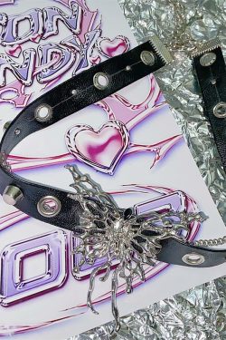 Webcore Y2K Dark Grunge Butterfly Choker - 90s Fashion, Y2K Summer Outfits, Gothic Y2K Style