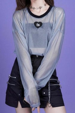 Webcore Y2K Oversized Mesh Top - Retro 90s Grunge, Summer Y2K Outfits, Pastel Goth Style