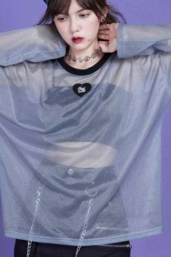Webcore Y2K Oversized Mesh Top - Retro 90s Grunge, Summer Y2K Outfits, Pastel Goth Style