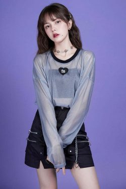 Webcore Y2K Oversized Mesh Top - Retro 90s Grunge, Summer Y2K Outfits, Pastel Goth Style