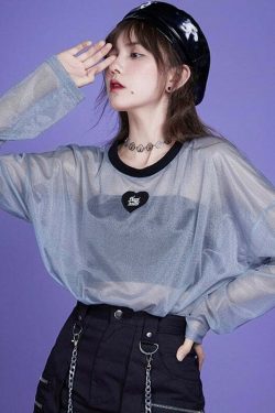 Webcore Y2K Oversized Mesh Top - Retro 90s Grunge, Summer Y2K Outfits, Pastel Goth Style