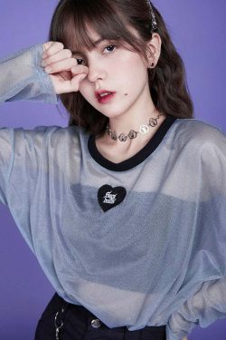 Webcore Y2K Oversized Mesh Top - Retro 90s Grunge, Summer Y2K Outfits, Pastel Goth Style