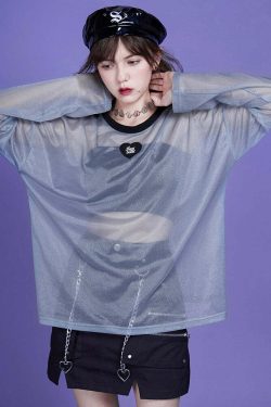Webcore Y2K Oversized Mesh Top - Retro 90s Grunge, Summer Y2K Outfits, Pastel Goth Style