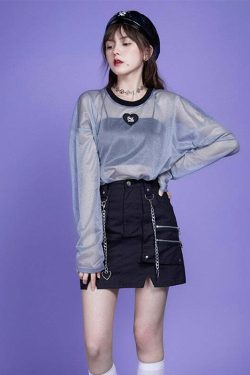 Webcore Y2K Oversized Mesh Top - Retro 90s Grunge, Summer Y2K Outfits, Pastel Goth Style