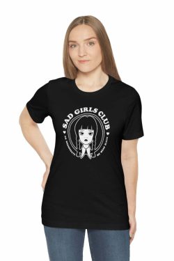 Wednesday Addams Sad Girls Club Soft Tee - Y2K Grunge, 90s Fashion, Retro Goth, Pastel Goth Outfit