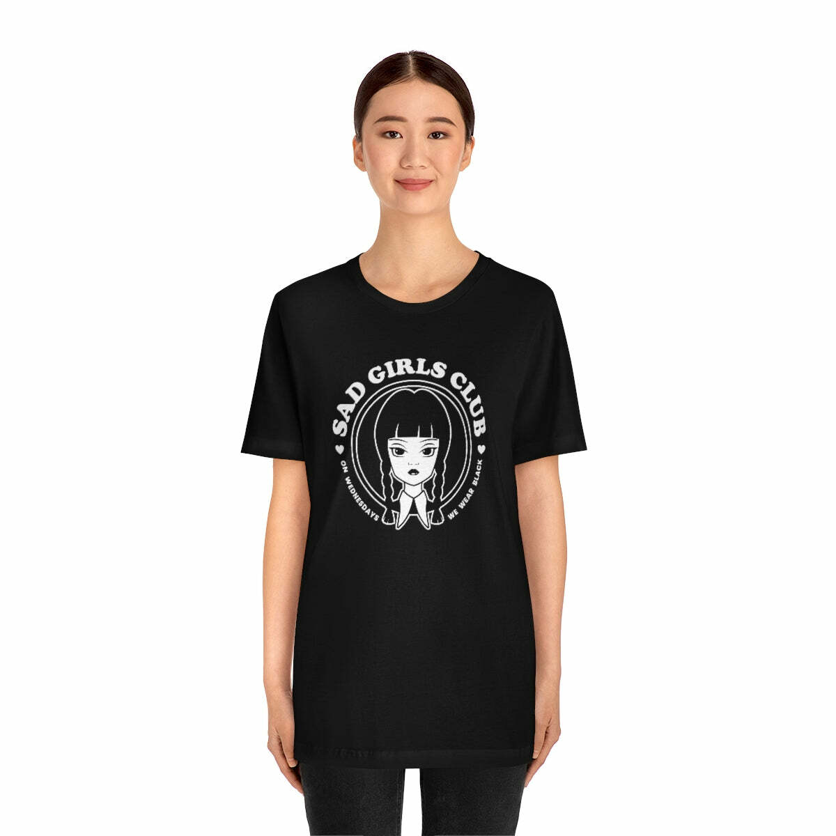 Wednesday Addams Sad Girls Club Soft Tee - Y2K Grunge, 90s Fashion, Retro Goth, Pastel Goth Outfit