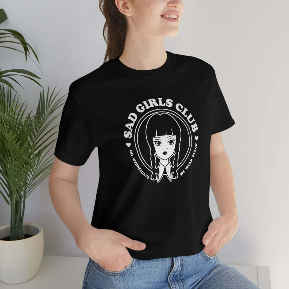 Wednesday Addams Sad Girls Club Soft Tee - Y2K Grunge, 90s Fashion, Retro Goth, Pastel Goth Outfit