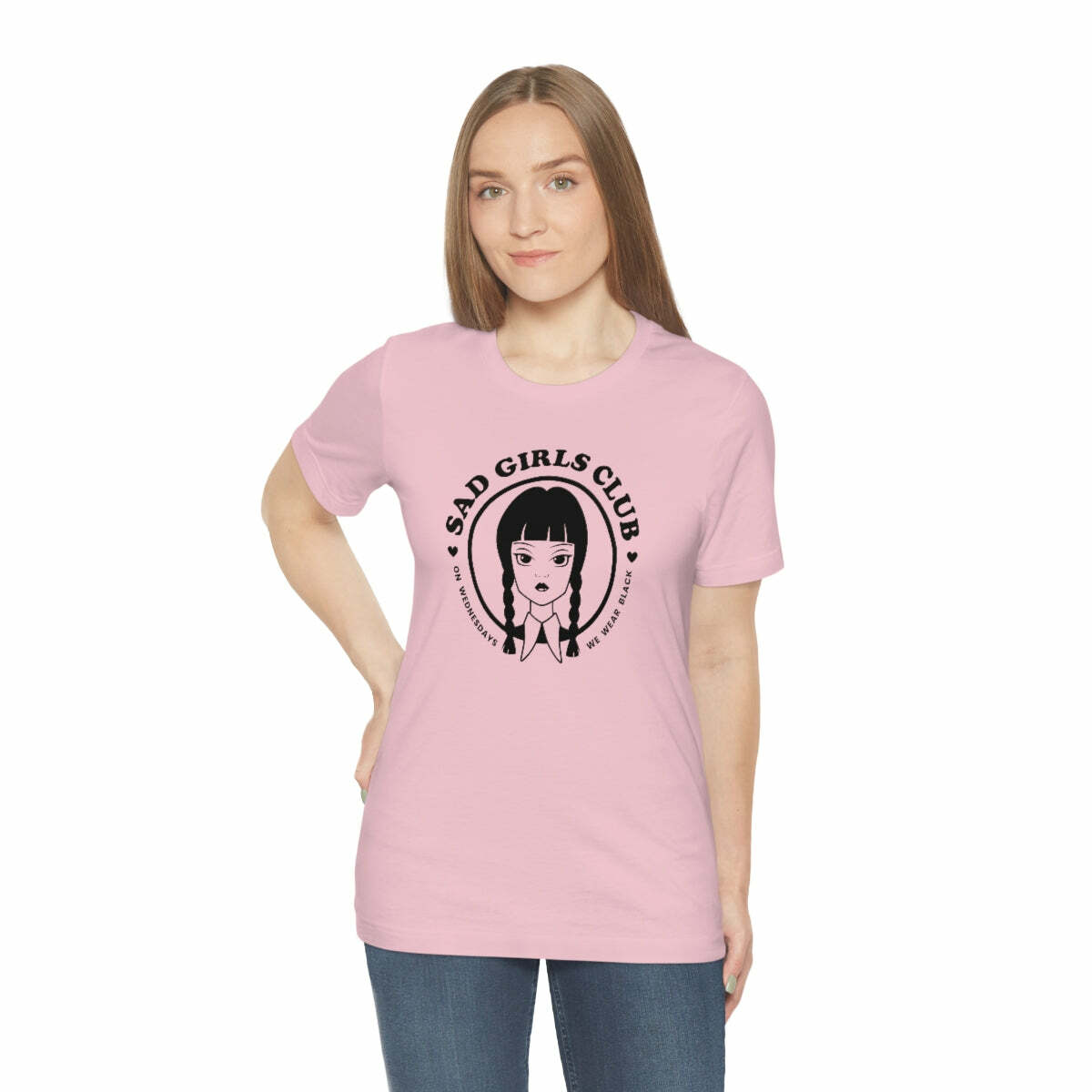Wednesday Addams Sad Girls Club Soft Tee - Y2K Grunge, 90s Fashion, Retro Goth, Pastel Goth Outfit