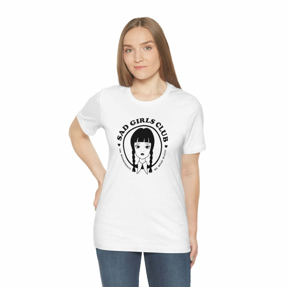 Wednesday Addams Sad Girls Club Soft Tee - Y2K Grunge, 90s Fashion, Retro Goth, Pastel Goth Outfit