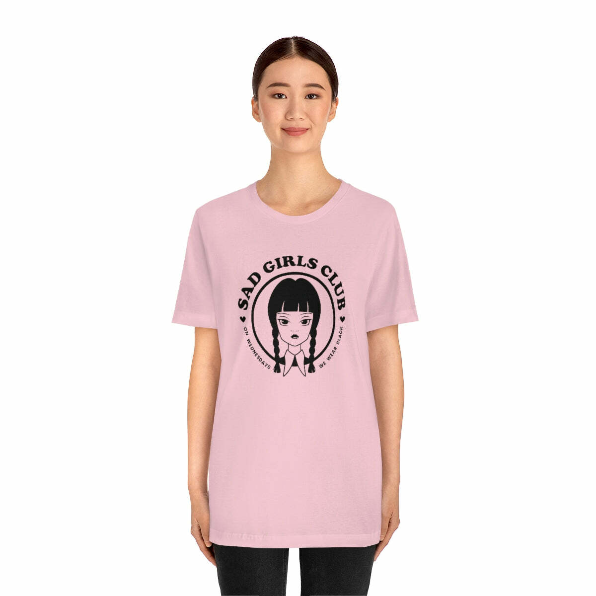 Wednesday Addams Sad Girls Club Soft Tee - Y2K Grunge, 90s Fashion, Retro Goth, Pastel Goth Outfit