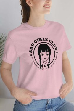 Wednesday Addams Sad Girls Club Soft Tee - Y2K Grunge, 90s Fashion, Retro Goth, Pastel Goth Outfit