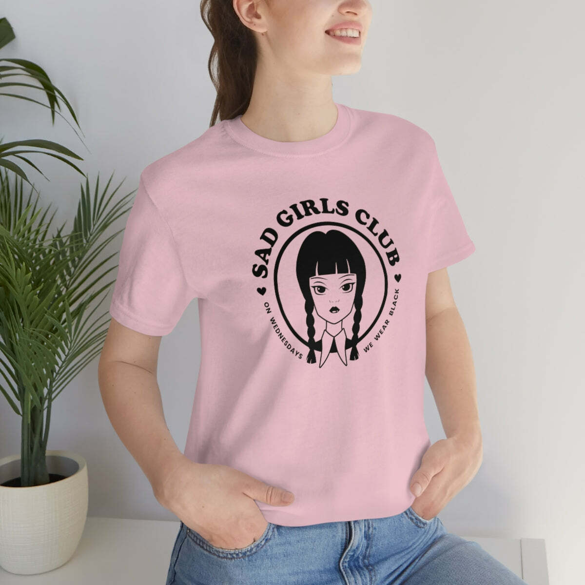 Wednesday Addams Sad Girls Club Soft Tee - Y2K Grunge, 90s Fashion, Retro Goth, Pastel Goth Outfit