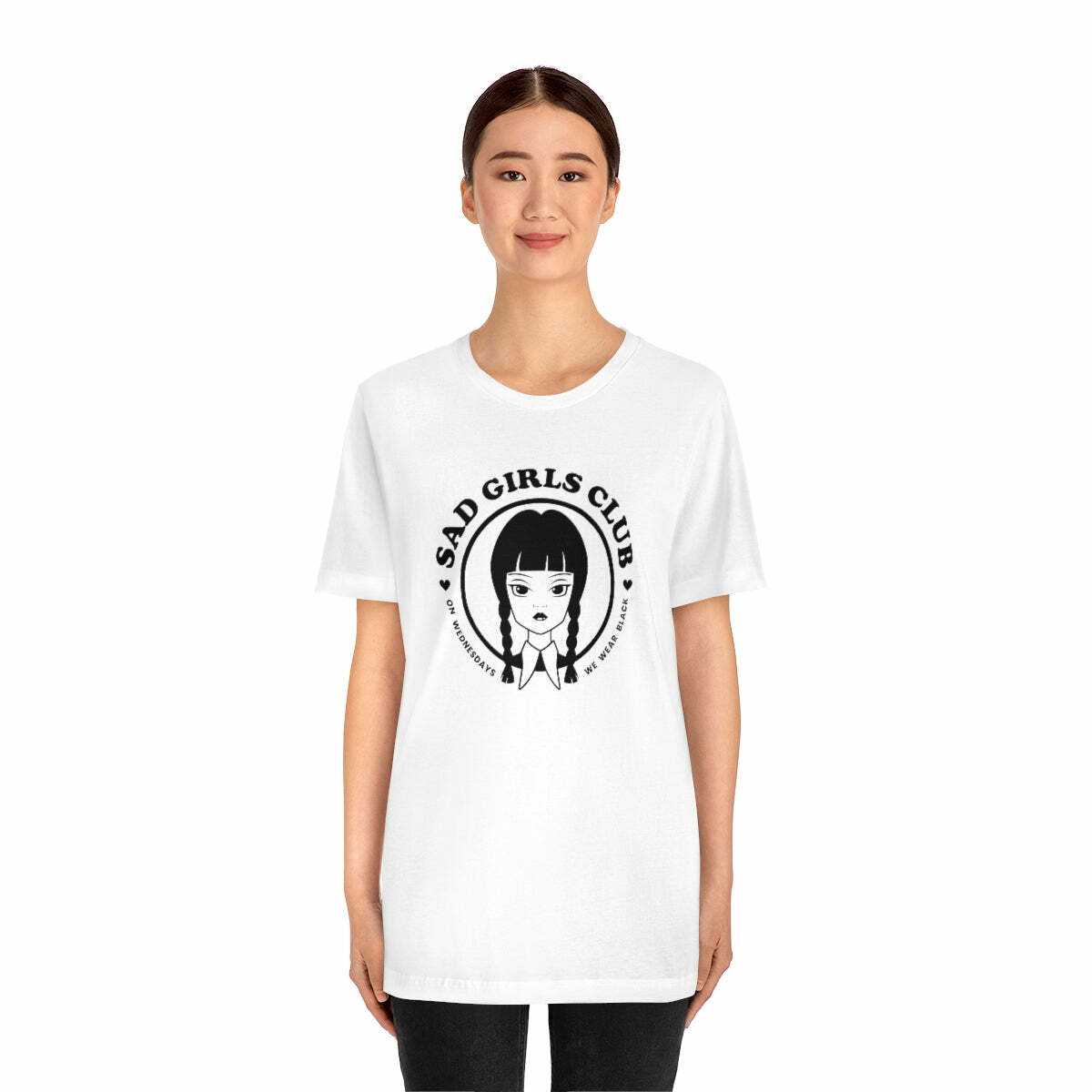 Wednesday Addams Sad Girls Club Soft Tee - Y2K Grunge, 90s Fashion, Retro Goth, Pastel Goth Outfit