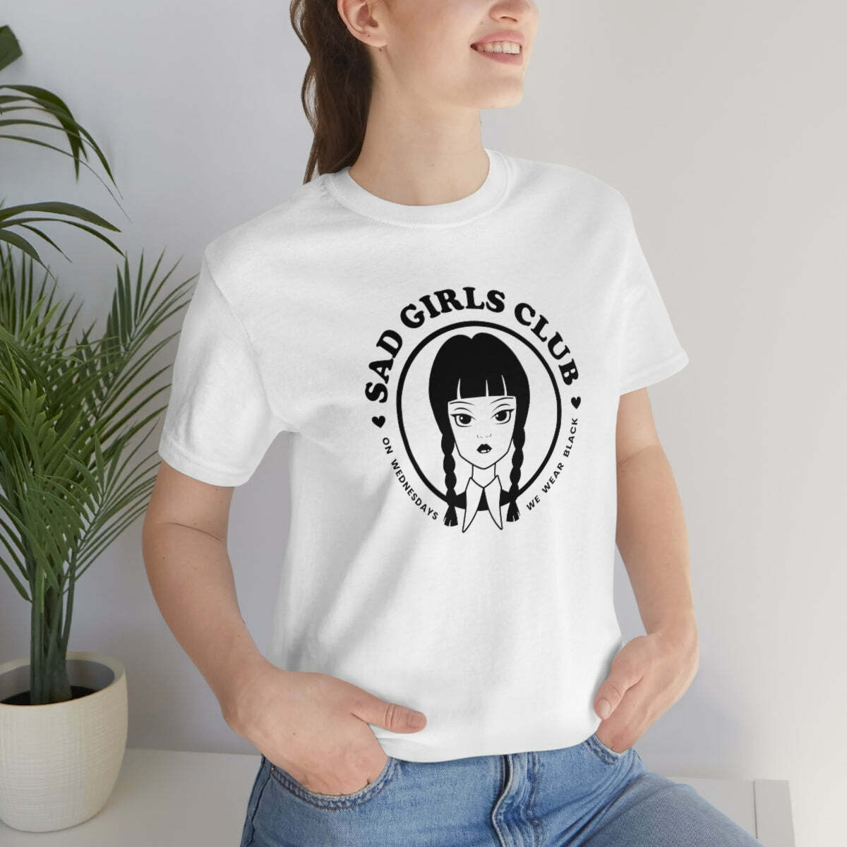 Wednesday Addams Sad Girls Club Soft Tee - Y2K Grunge, 90s Fashion, Retro Goth, Pastel Goth Outfit