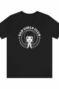 Wednesday Addams Sad Girls Club Soft Tee - Y2K Grunge, 90s Fashion, Retro Goth, Pastel Goth Outfit