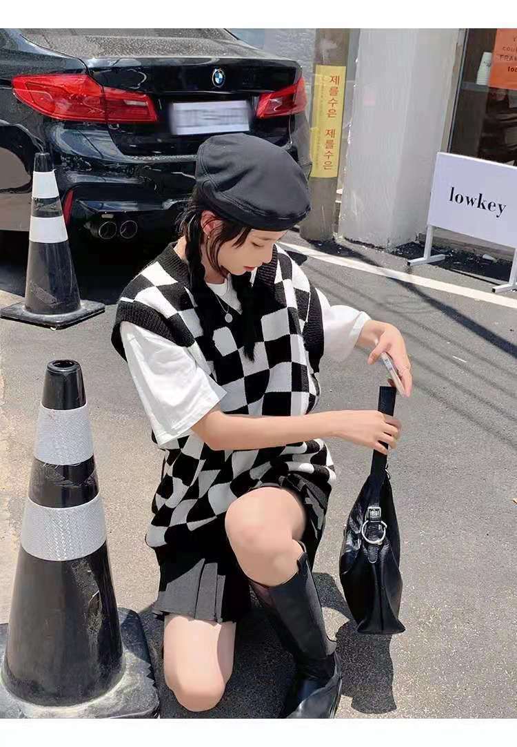 Wednesday Checkerboard Knitted Sweater - Y2K Grunge, 90s Fashion, Retro Style, Summer Y2K Outfits